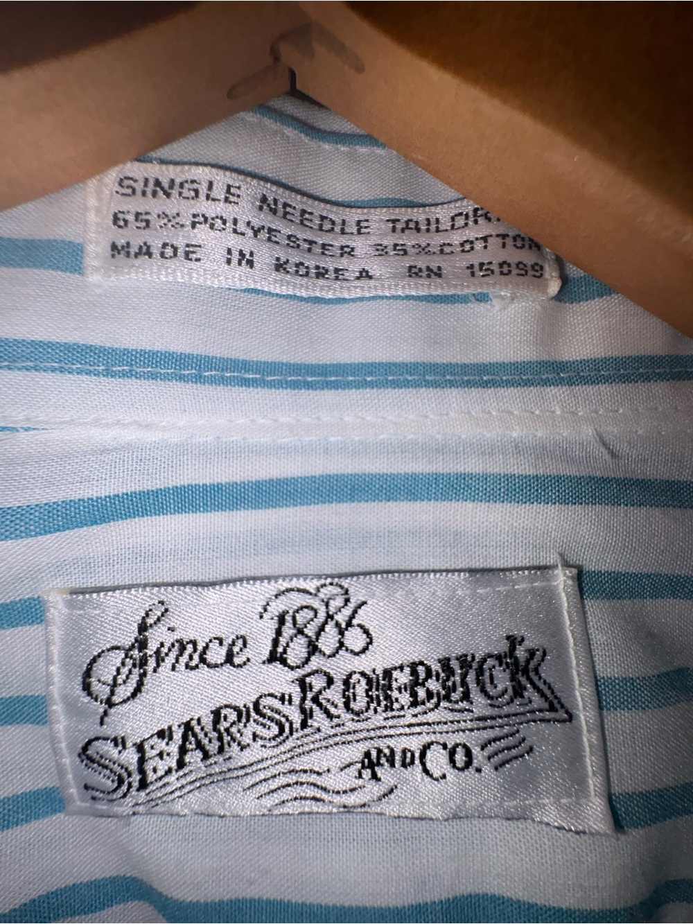 Vintage Sears Roebuck Blue & White Striped Dress Shirt 16.5 32/33 Coastal - Picture 6 of 6
